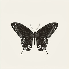 Obraz premium Elegant black silhouette of a butterfly on a seamless white background with delicate wings