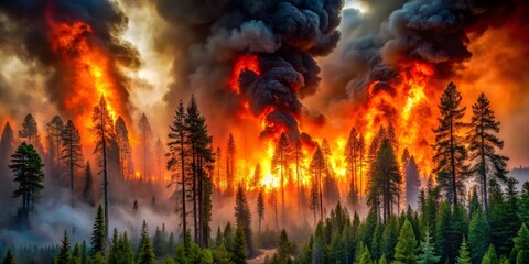 Fiery Sunset Over a Forest in Flames, Smoke and Fire, Forest Fire, Climate Change