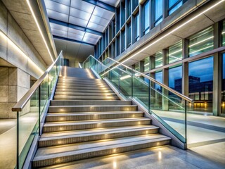 Modern University Staircase with Glass Railings and Polished Concrete Steps in a Contemporary Academic Building