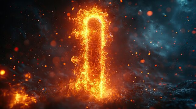 A thermometer is engulfed in flames, vividly representing the extreme heat effects of climate change