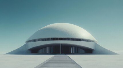 Obraz premium Futuristic dome architecture, minimalistic design, symmetrical structure, innovative urban landscape, modern aesthetics, striking silhouette