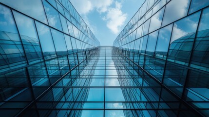Symmetrical Glass Facades in Modern Architecture, showcasing sleek lines, contemporary aesthetics, and innovative design elements.