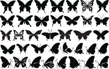 Butterfly silhouettes set vector illustrations