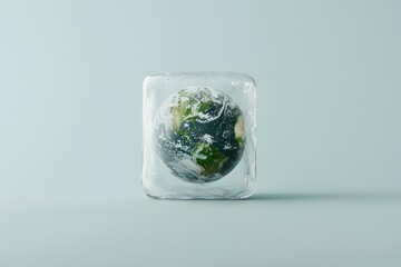 Earth inside an ice cube &ndash; Symbolising climate change, environmental issues, and the fragile state of our planet