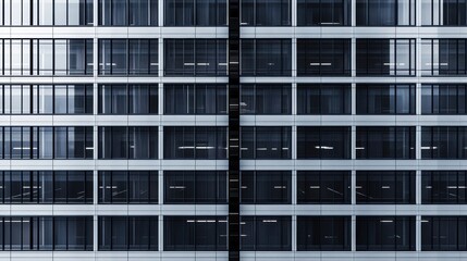 Obraz premium Modern high-rise facade with rhythmic window arrangements, showcasing contemporary architectural design and urban aesthetics.