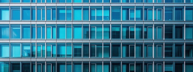 Obraz premium Modern high-rise facade featuring rhythmic window patterns, showcasing architectural symmetry and urban design elegance.