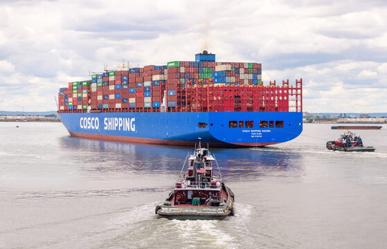New York City, United States - May-29-2024, Cosco Container ship in the port of Brooklyn, New York