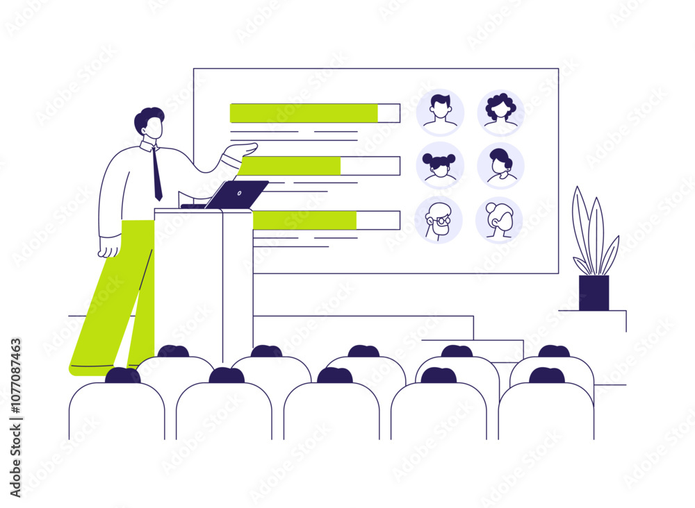 Poster survey data presentation abstract concept vector illustration.