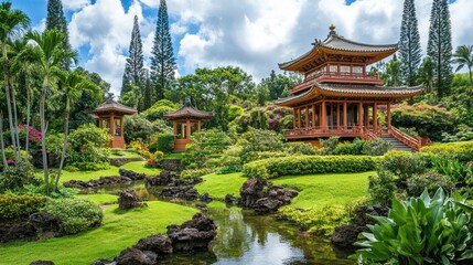 Fototapeta premium Serene Japanese Garden in Hawaii