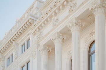 Fototapeta premium Classic cream-coloured building showcasing Roman architecture – Featuring columns, arches, and timeless design elements of ancient Rome