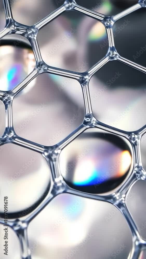 Poster close-up view of soap bubbles and water droplets reflecting light in an artistic arrangement. abstra