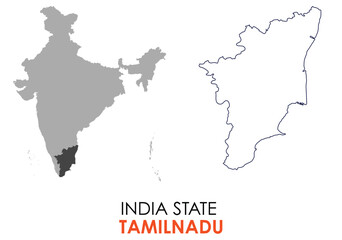 Fototapeta premium Tamil Nadu map of Indian state. Tamil Nadu map vector illustration. Tamil Nadu vector map on white background.