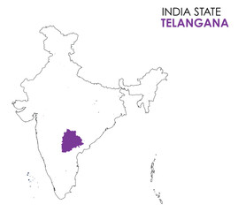 Fototapeta premium Telangana map of Indian state. Telangana map vector illustration. Telangana vector map on white background.