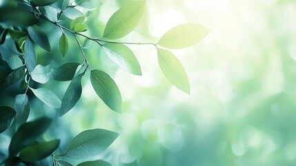 Fototapeta premium Fresh Green Leaves on Branch with Soft Light