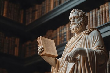 Statue of Plato holding a book – Representing philosophy, classical art, and ancient Greek wisdom