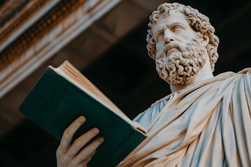 Statue of Plato holding a book – Representing philosophy, classical art, and ancient Greek wisdom