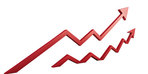 Red zigzag arrow pointing upwards isolated on white background as transparent. PNG. AI GENERATED.. Indicating growth and positive progress