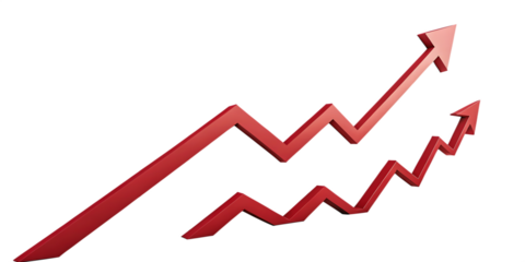 Red zigzag arrow pointing upwards isolated on white background as transparent. PNG. AI GENERATED.. Indicating growth and positive progress