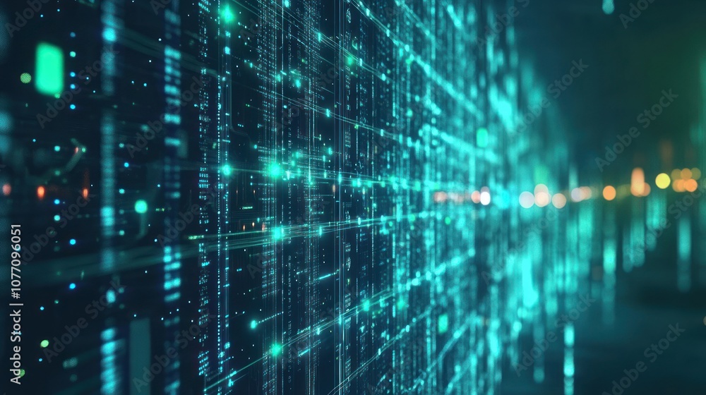 Poster digital abstract technology green data matrix with broad connection concept background wallpaper ai 