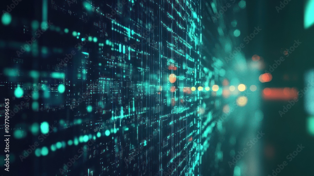 Poster digital abstract technology green data matrix with broad connection concept background wallpaper ai 