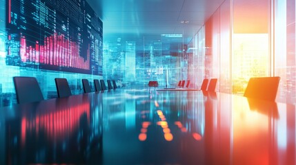 Modern conference table in a well-lit meeting room, featuring advanced digital screens for effective presentations and collaborative discussions.