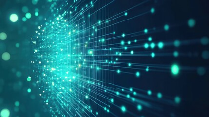 Naklejka premium Digital abstract technology green data matrix with broad connection concept background wallpaper AI generated image