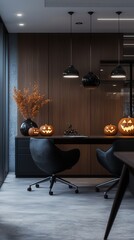 Sophisticated Office Setting with Minimal Halloween Accents and Modern Furniture Design.