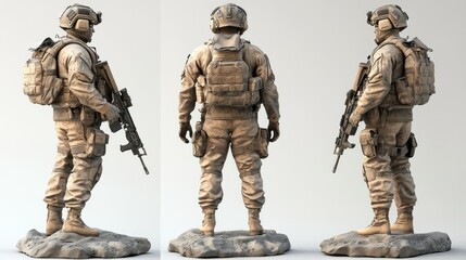 Special forces soldier in full uniform poses miniature models in studio background wallpaper AI generated image