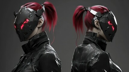 A mysterious cyberpunk asian female ninja with cover black face background wallpaper AI generated image