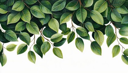 Fototapeta premium A close-up of a tree s canopy, showcasing dense leaves and natural textures, vivid and photorealistic, isolated on white background