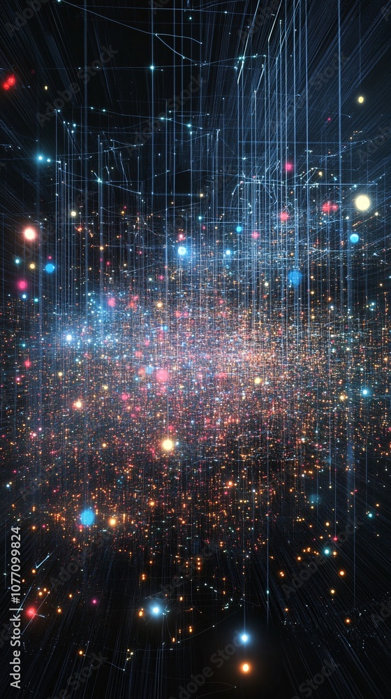 Poster complex network of connections creating a futuristic technological landscape