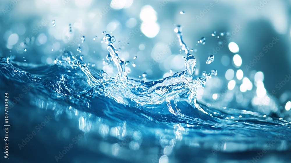Aufkleber Crown of splashing water droplets creating a wave with bokeh effect