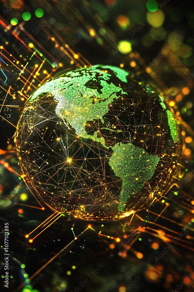 Poster Planet earth rotating showing global network connections and data exchange