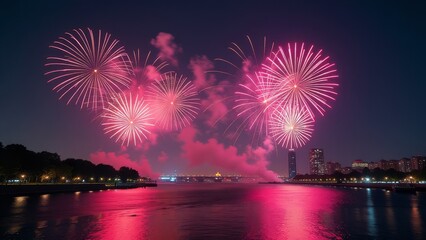 Fototapeta premium A beautiful night sky with fireworks lighting up the sky