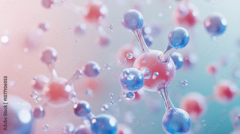 Aufkleber molecules floating in colorful abstract background representing scientific discovery