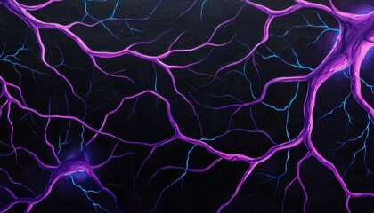 Bright neurons with intricate blue and purple connections, creating an energetic, science-inspired composition