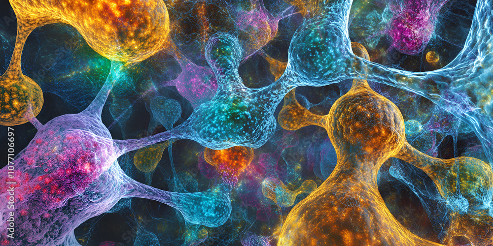 Poster neuronal network: a mesmerizing abstract background of vibrant, interconnected neurons, representing