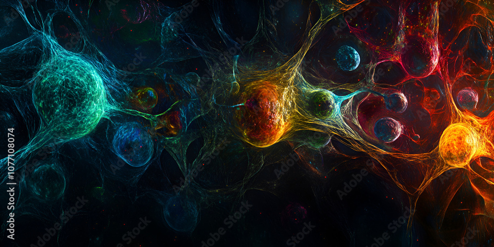 Poster neural network abstract: a vibrant, abstract representation of a neural network, showcasing the intr