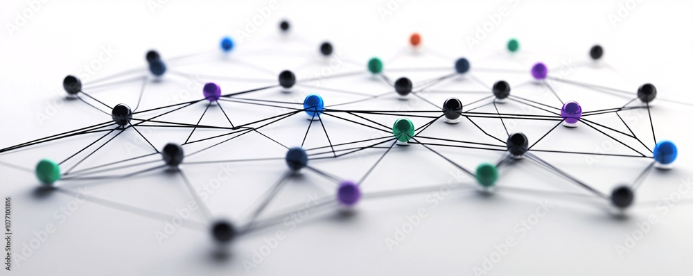 Aufkleber Network connecting colorful nodes representing global communication and data flow