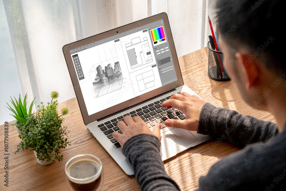 Poster architectural design modish software application for architect business and professional designer