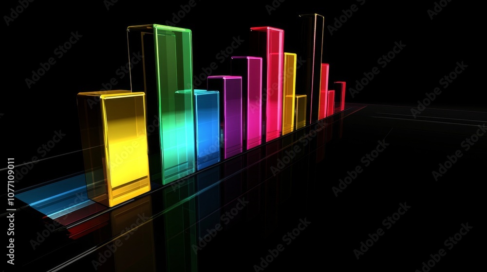 Leinwandbilder Colorful 3D Bar Graph Illustration on a Black Background Representing Data Visualization and Analytical Insights for Modern Business and Technology Applications