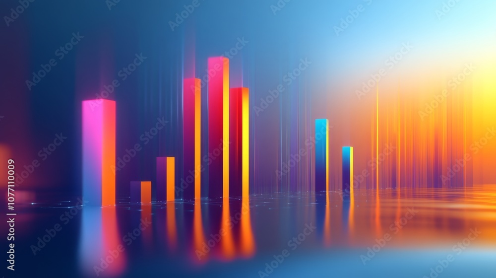 Poster colorful bar graph representing data trends in a futuristic environment with soft lighting reflectio