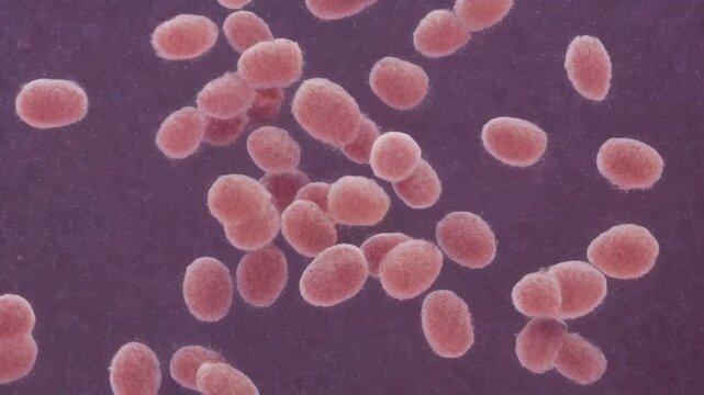 Streptococcus pneumoniae : picture a pair or chain of these Gram-positive bacteria. Generative AI.