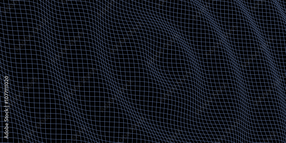 Poster Waves of particles. Lines technology background. Pattern for presentations. Liquid waves abstract template. Vector illustration
