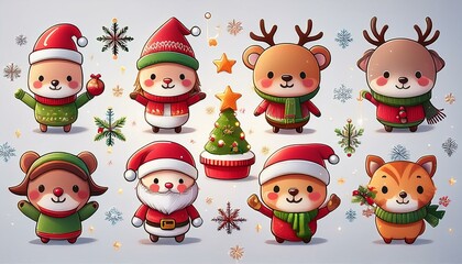 Fototapeta premium group of cute characters christmas vector illustration design