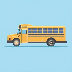 Bright yellow school bus on blue background.