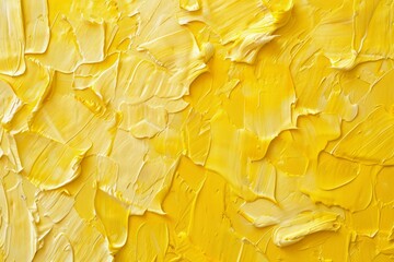  Many rough yellow smears of acrylic oil paint on flat surface. Detailed photo textured background