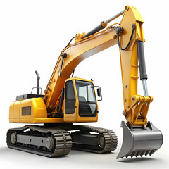 A track excavator showcased against a white background.