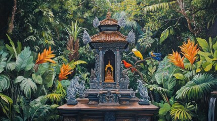 A Traditional Temple in a Lush Tropical Jungle