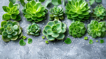 A leafy green plant is placed on a grey surface. The leafy green plant is the main focus of the image, and it is the only thing on the surface. The grey surface gives the image a calm and serene mood
